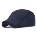 Navy blue winter wool flat cap with ear flaps for men in classic British retro style - Adjustable / Navy Blue
