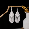 Silver boho peacock earrings with hollow diamond shape and long metal tassels - Silver Rhombus Long Tassel(E5827)