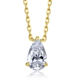 Elegante collar dorado con colgante de piedra blanca en forma de pera sobre fondo blanco - Plata 925 / Tono Dorado (N038)