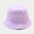 Close-up of lavender bucket hat featuring white Shakespearean embroidery on cotton - M (56-58cm) / Light Purple