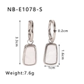 Silver stainless steel earrings with white rectangular shell pendant and size details - Rectangle Pendant Style (NB-E1078-S) / Silver