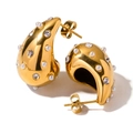 18K gold-plated chunky teardrop earrings with white pearls and sparkling rhinestones - Gold Pearl & Colorful Zircon (JDE2307020-P)