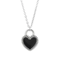 Silver stainless steel necklace with black heart enamel pendant and O-chain design - Silver Black Heart Necklace (KN232645-Z)