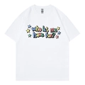 T-shirt blanc en coton pour homme avec imprimé lettres arc-en-ciel et motifs étoiles - XS / Blanc