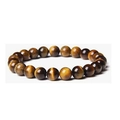 8mm polished tiger eye stone beaded stretch bracelet with brown and gold natural textures - Tiger's Eye