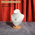 Beige fabric bust jewelry stand with round wood base for necklaces, 14.5x9x20cm size - Small / Beige