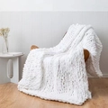 Handmade chunky knit white chenille throw blanket draped on a wooden armchair - 25*100cm / Pure White