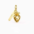 Goldener Erdbeeranhänger mit Love-Anhänger und fein gravierten Samendetails - Erdbeere (Liebe)