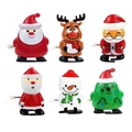 Set of 6 wind-up Christmas toys featuring Santa, reindeer, and snowman in bright colors - Christmas Wind Up 6pcs Set A
