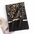 Cashmere leopard print scarf with black color block and gold stripe detail - One Size / Black Leopard