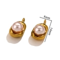 Golden pea-shaped earring pendant with 8mm pink pearl and stainless steel base - 8x14mm / White Pink
