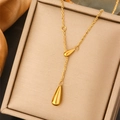 Gold Double Waterdrop Y-Shape Polished Necklace