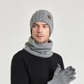 Winter 3-piece set with grey knit hat, warm neck gaiter and touchscreen gloves - Light Gray