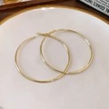 Minimalist large golden hoop earrings with a sleek circular design on a ceramic plate - 59# Silver Earring Post - Gold - 7cm