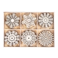 Set di 6 fiocchi di neve in legno grezzo in scatola a 6 scomparti per decorazioni fai-da-te - Stile B