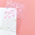 Pink bow ribbon stickers and colorful iridescent face rhinestones on transparent backing - Pink Bow Jewels (BJA-645)