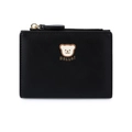 Cartera corta de cuero PU negro con parche de oso lindo y cremallera dorada de moda - Negro