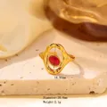 Vintage gold titanium steel ring with red stone inlay and textured finish design - Adjustable Open / JOM25031-Gold Oval Red Stone Retro
