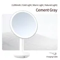 Gray LED makeup mirror with 1200mAh battery and three adjustable light modes - Large Round Mirror/Tri-Color / Gray