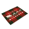 Mantel individual navideño de cuadros rojos y verdes con Papá Noel y renos - Cuadros Rojo Verde Elementos de Navidad