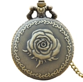 Vintage bronze quartz pocket watch featuring a detailed rose relief pattern with a chain - Bronze - Rose Relief (Matte)