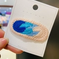 Handmade crochet hair clip in navy blue and pink on white card holder accessory - 12# Blue Oval Slice