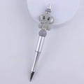 Close-up of a silver beaded pen with a gray cartoon elephant topper and rhinestone rings - Elephant Grey