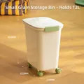 Creamy white 12L pet food storage container with green lid and universal wheels - Small 12L / Cream White/Green