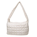 Borsa a spalla trapuntata beige minimalista con classica trama a rombi puffer - Bianco