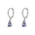 925 silver hoop earrings featuring hanging pear-cut dark blue sapphire stones - Silver-Blue Zirconia