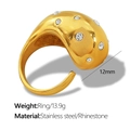 18K vergoldeter Edelstahlring mit Mikroeinlage aus Steinen und 12mm Breite - Strass-Stil-Gold (US 7)