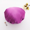 Violet satin hair bonnet for women with adjustable elastic band in a luxury silk finish - Double Layer Purplish Red