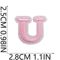Pink embroidered letter U patch for DIY clothing decor, size 2.5cm x 2.8cm - U (Pink)