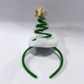 Christmas headband featuring a green plush mini tree with colored beads and golden star - Plush Christmas Tree Star Headband
