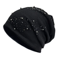 Gorro de punto negro con perlas plateadas mostrado sobre un fondo blanco limpio - M (56-58cm) / Negro
