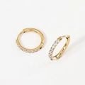 Golden stainless steel huggie earrings with cubic zirconia inlay in a pair - 2.0*12mm Gold (Pair)