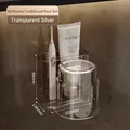 Wall-mounted transparent silver toothbrush holder with luxury cup and metal edge - Washing Cup Set - Clear Silver