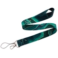 Detail of green marble pattern lanyard with gold lines and durable metal lobster clasp - Dark Green & Gold Marble (KP547-13)