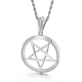Gepolijste zilveren pentagram hanger met touwketting voor heren in punkstijl - Pentagram Ronde Stijl (KP53925-BD)
