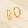S925 silver gold-plated ear hoops featuring minimalist inlaid white opal gemstones - Gold (White Stone)