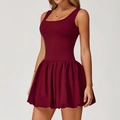 Slim fit burgundy sleeveless pleated sports dress with built-in athletic shorts - Burgundy