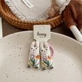 Cute white embroidered bunny hair ties with flower pattern and pink elastic bands - Embroidered Flower Rabbit Hair Tie