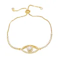 Pulsera ojo turco con perla y circones blancos, cadena dorada con cierre ajustable - Mal de ojo