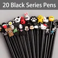 20-piece black gel pen set featuring assorted cute silicone cartoon character toppers - 20 Pcs Black Series
