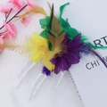 Gothic skull hand hair clip with colorful feathers and lace for Halloween party costume - Tri-color Flower Hairpin - White Skeleton Hand