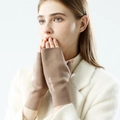 Soft light brown plush fingerless gloves with white logo for women winter typing - Split Finger-Fleece Lined / Brown
