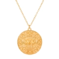 Gothic gold skull medallion necklace with intricate Aztec style geometric patterns - KC Gold Vintage Skull Round Pendant Necklace (2414) / Gold