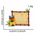 Detail of Tiki mask embroidery patch showing tropical theme dimensions 6.6cm x 5cm - Hawaiian Patch 20# (Tropical Mask)