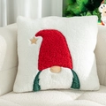 Christmas gnome pillow cover in white sherpa with red star hat and green braids - White Base Santa Claus