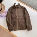 Women's warm polar fleece stand collar zipper jacket in deep brown winter fashion - Brown